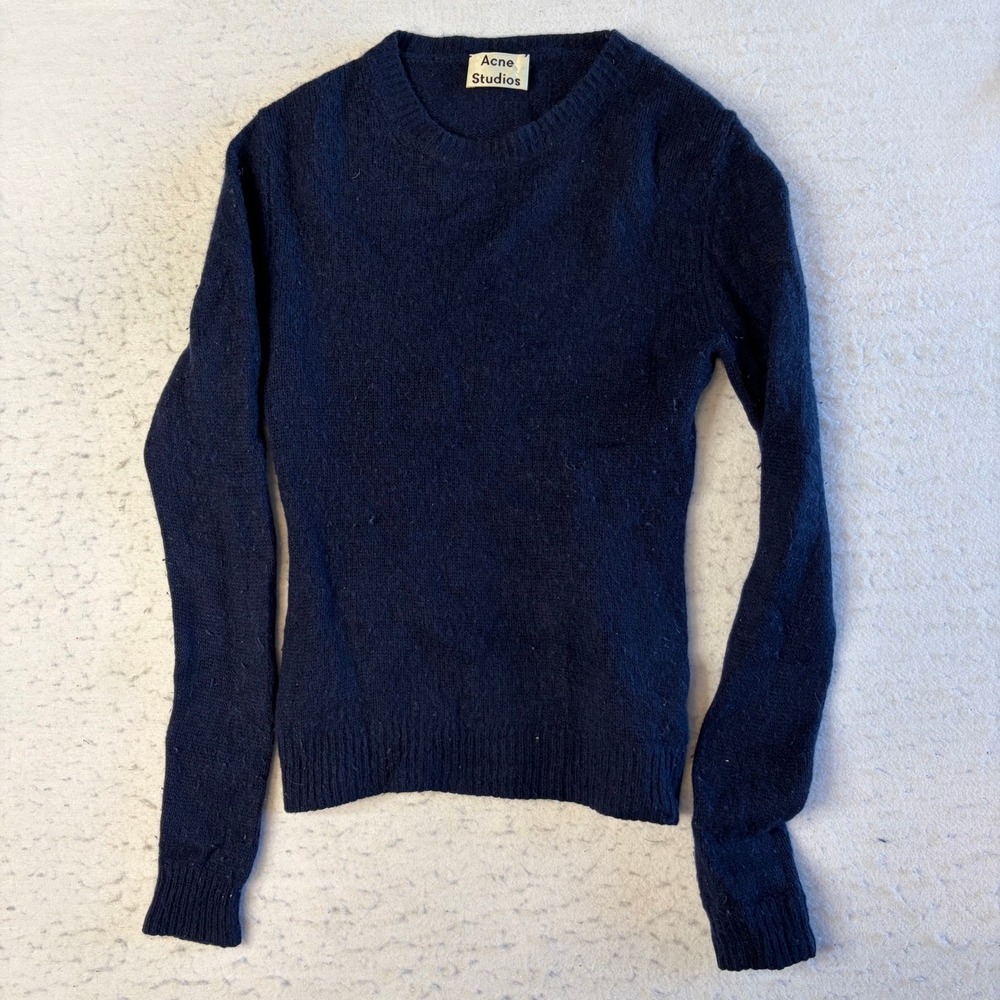 Acne Studios Crewneck Sweater Womens S Navy Blue Mohair Wool Blend Knit